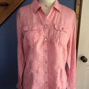 BLUE by Saks Pink Linen Button Up Shirt | Size Large